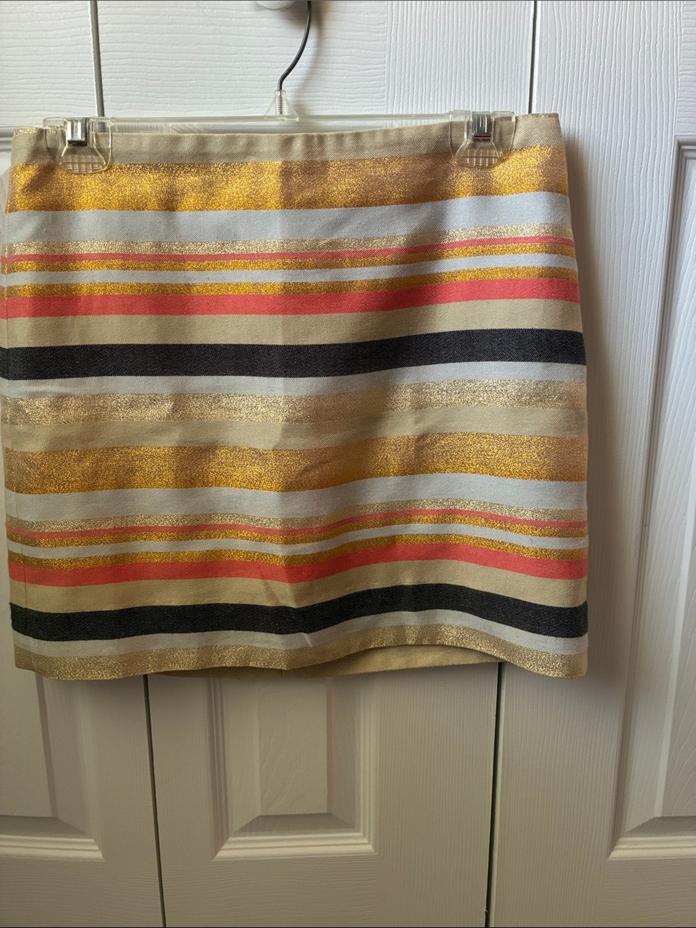 J. Crew Gold, Coral & Black Striped Mini Skirt